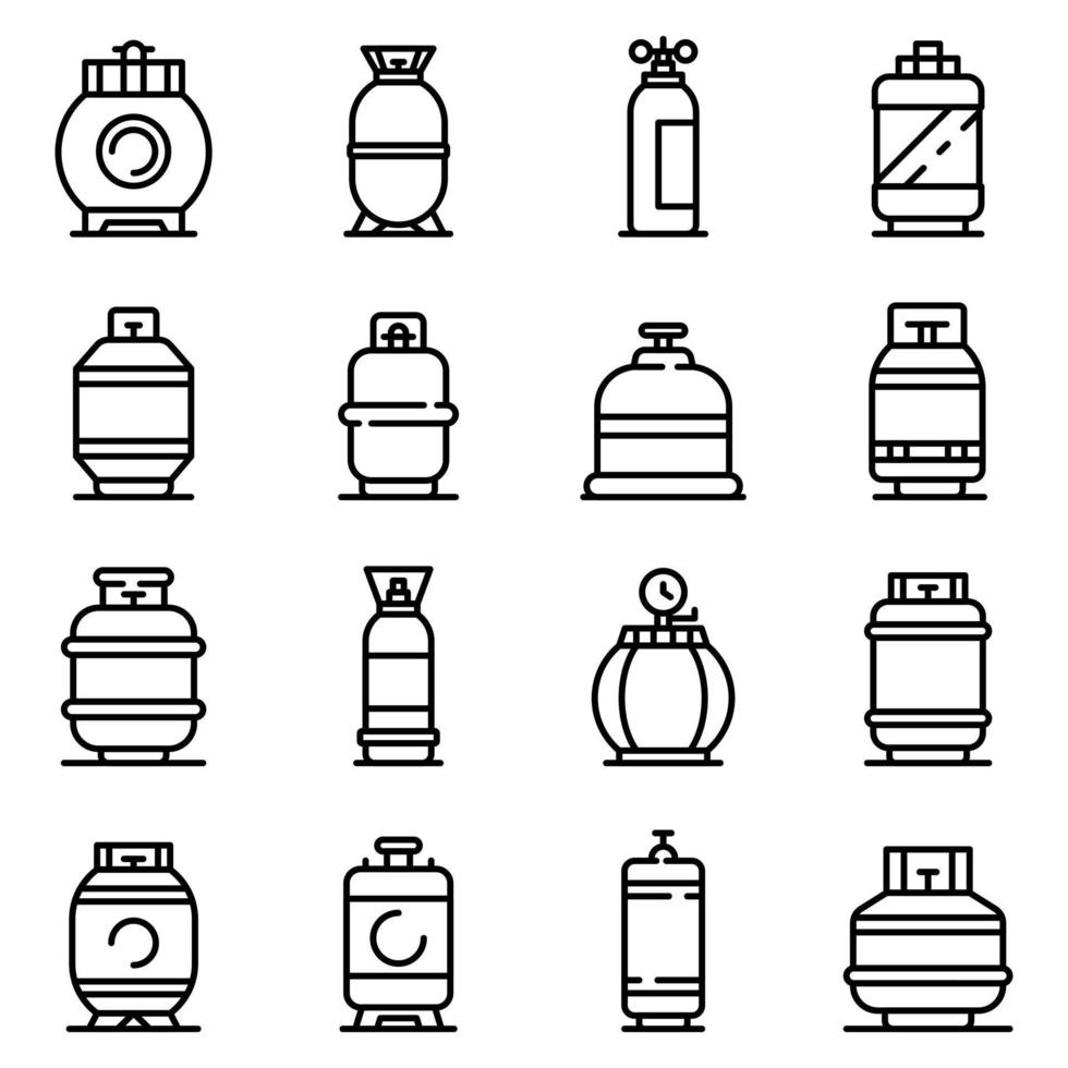 Gas cylinders icons set, outline style vector
