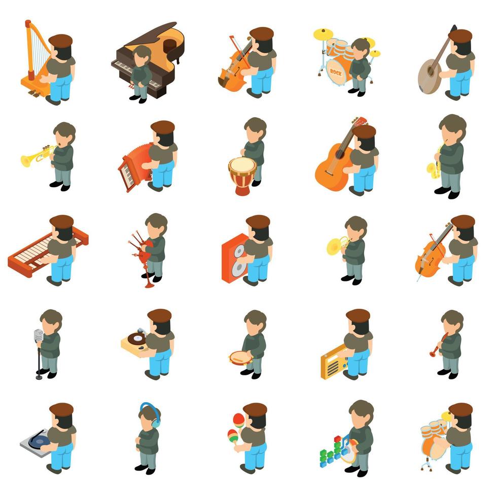 Music course icons set, isometric style vector