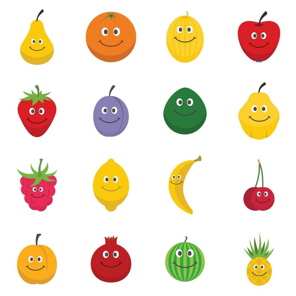 Smiling fruit icons set vector flat