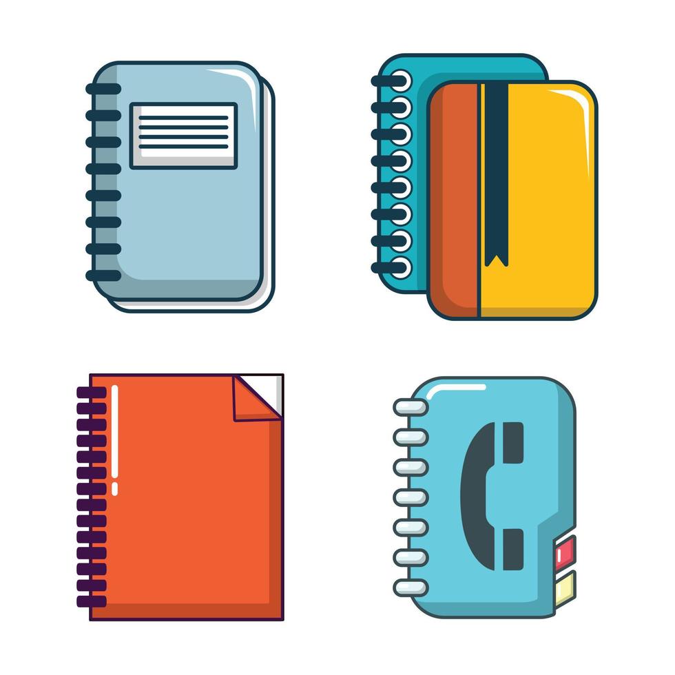 conjunto de iconos de cuaderno, estilo de dibujos animados vector