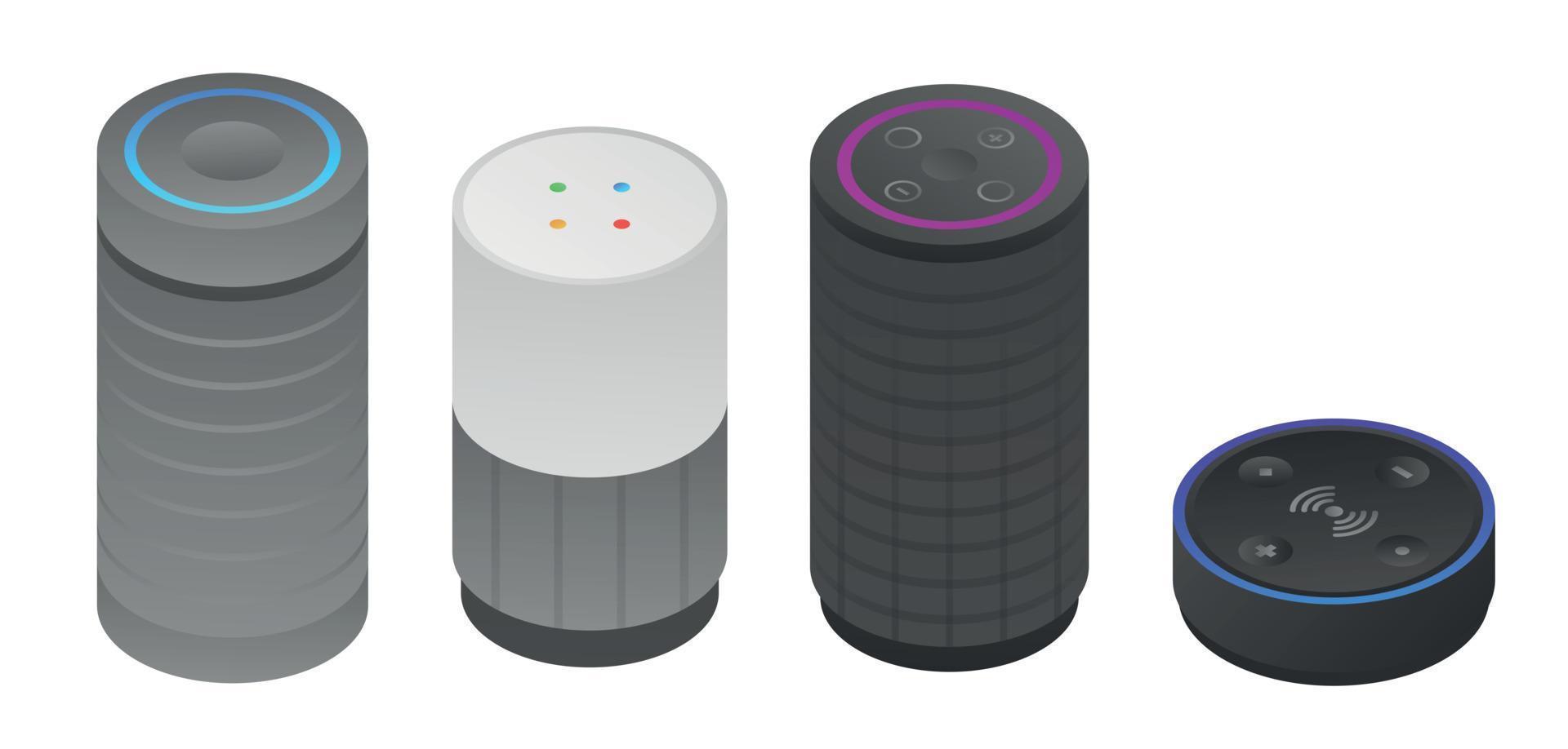 conjunto de iconos de altavoces inteligentes, estilo isométrico vector