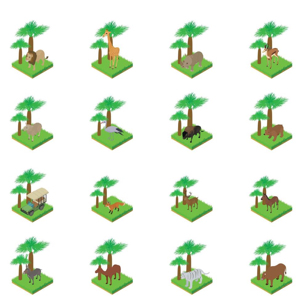 Safari icons set, isometric style vector