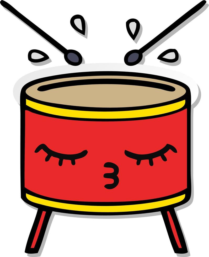 distressed sticker of a cute cartoon drum vector