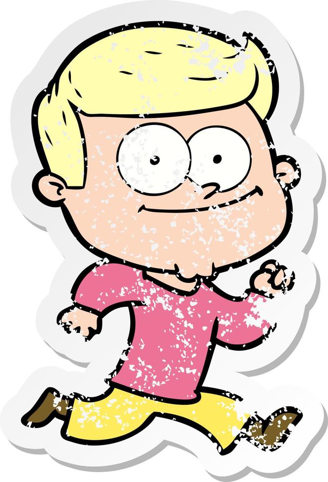 distressed sticker of a cartoon happy man vector