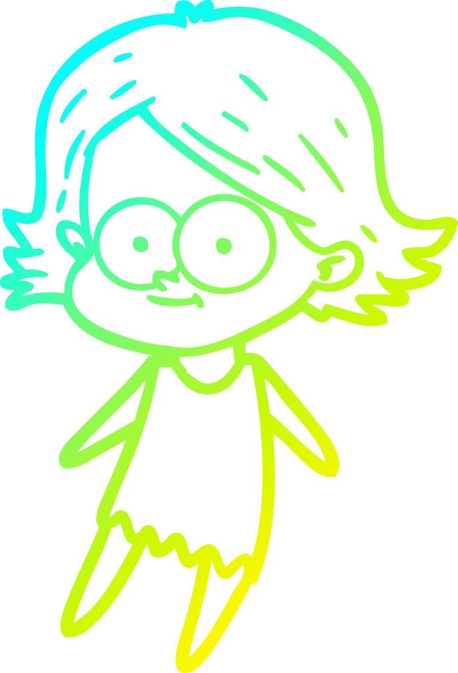 cold gradient line drawing happy cartoon girl vector