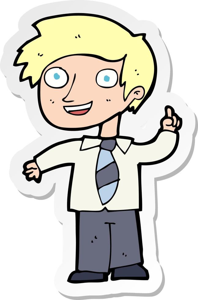 sticker of a cartoon school boy with idea vector