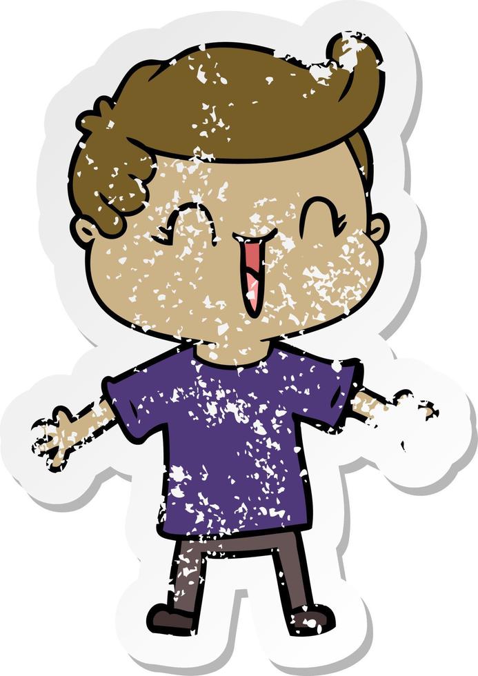 distressed sticker of a cartoon laughing boy vector