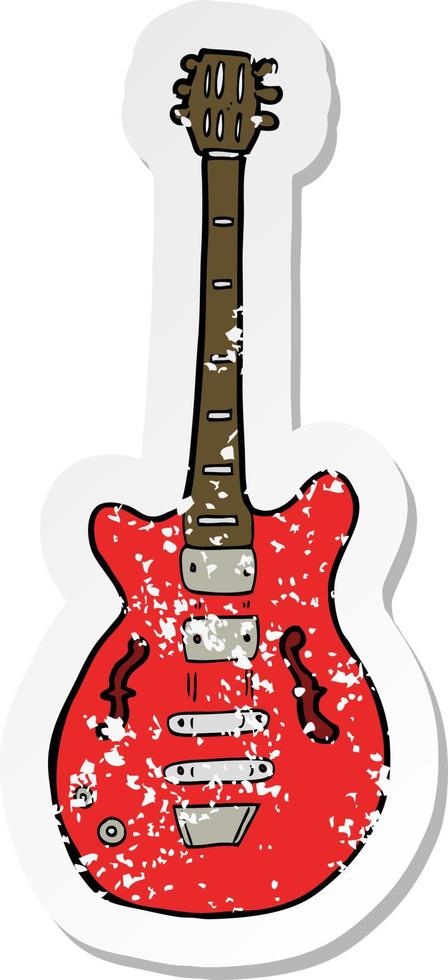 pegatina retro angustiada de una guitarra eléctrica de dibujos animados vector