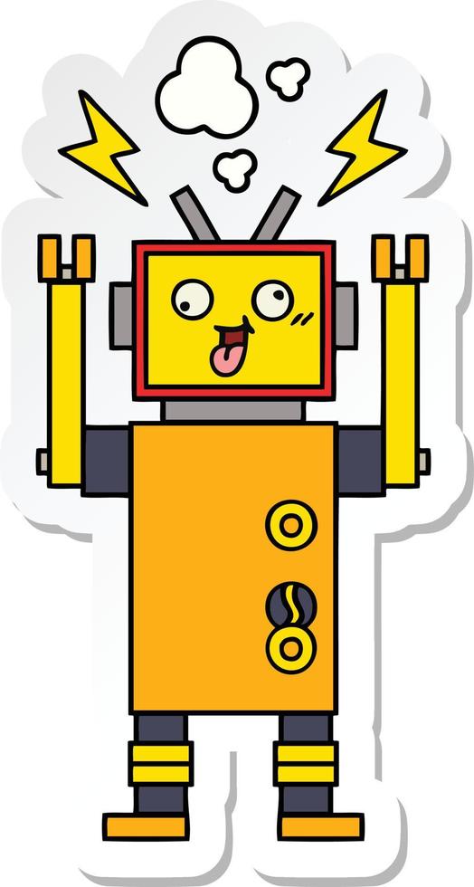 sticker of a cute cartoon malfunctioning robot vector
