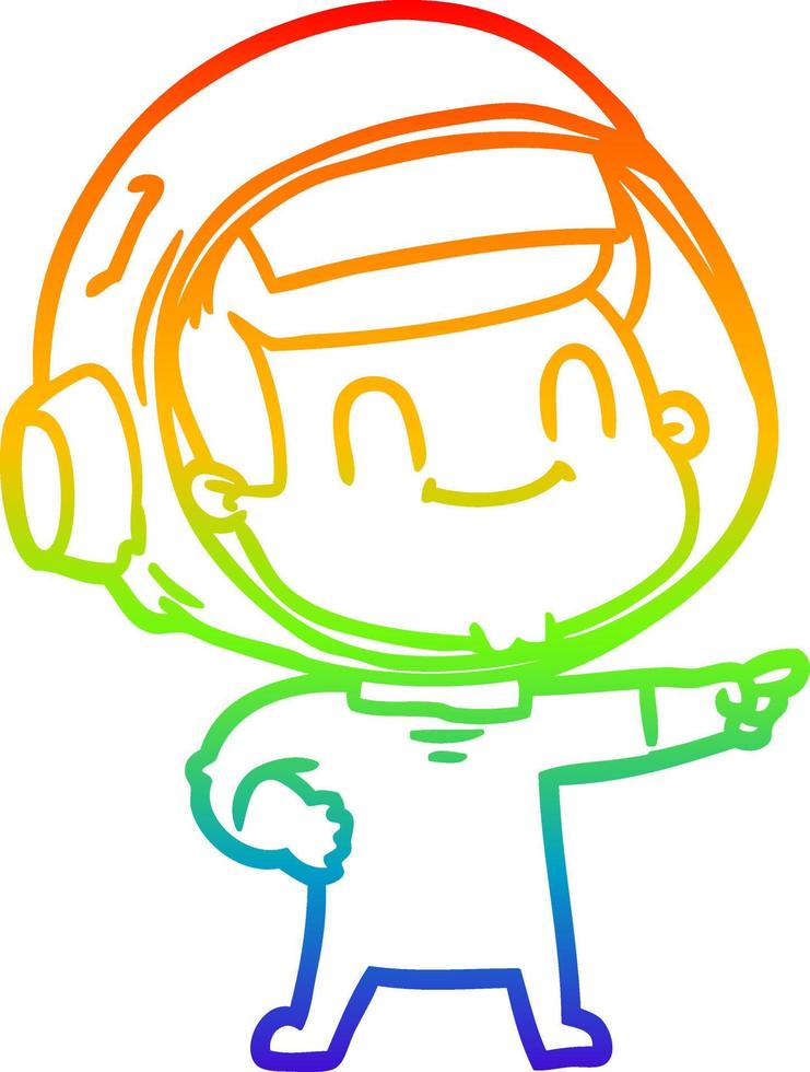 arco iris gradiente línea dibujo feliz dibujos animados astronauta hombre vector