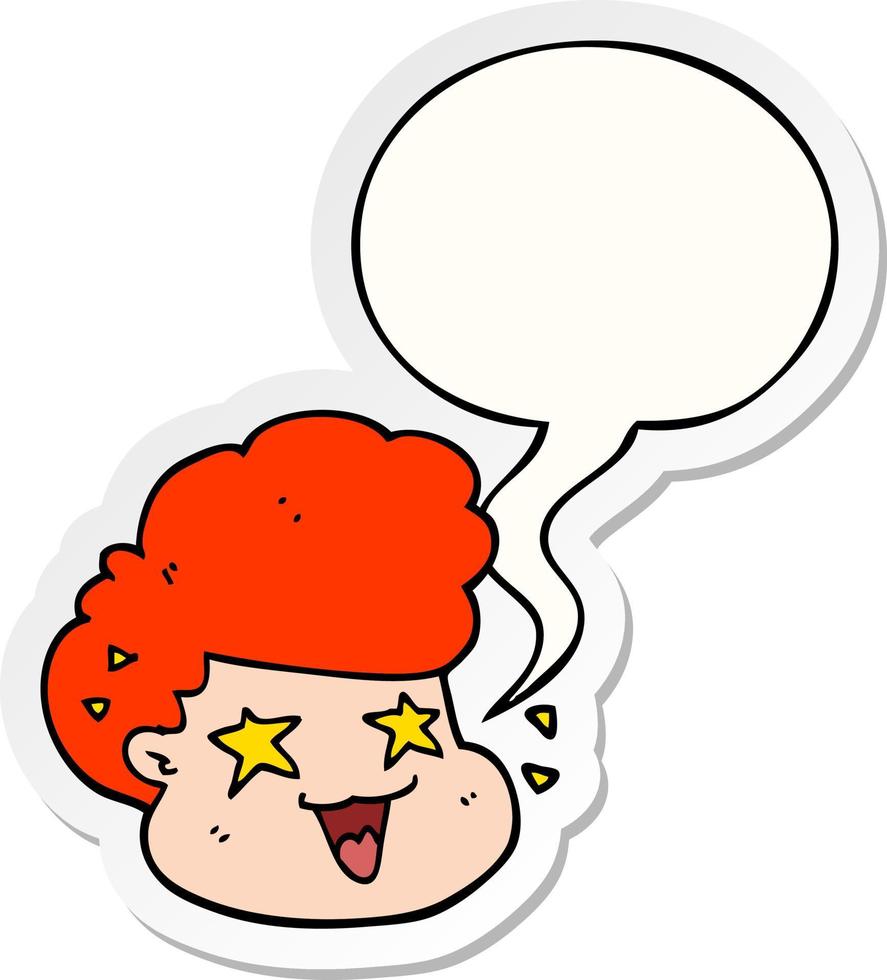 cartoon excited boy and speech bubble sticker vector