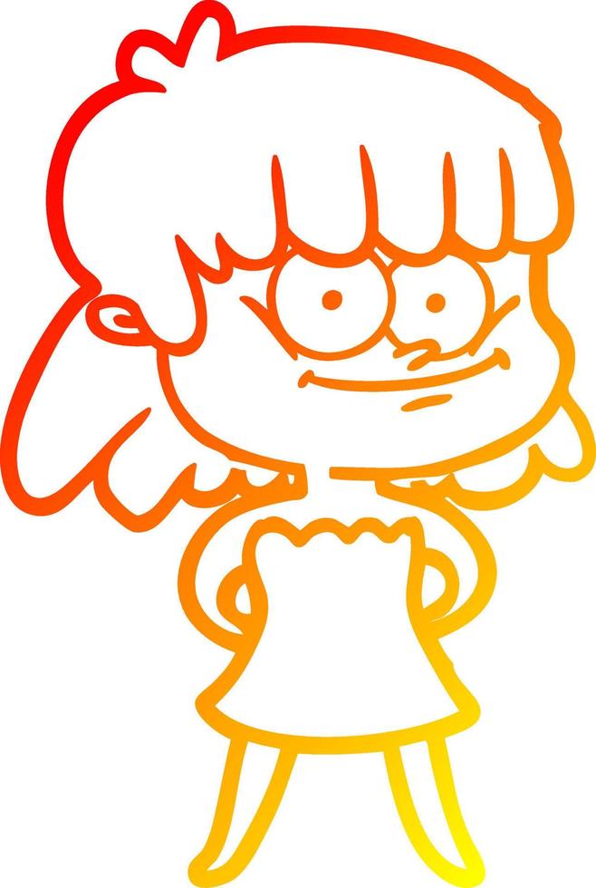 warm gradient line drawing cartoon smiling woman vector