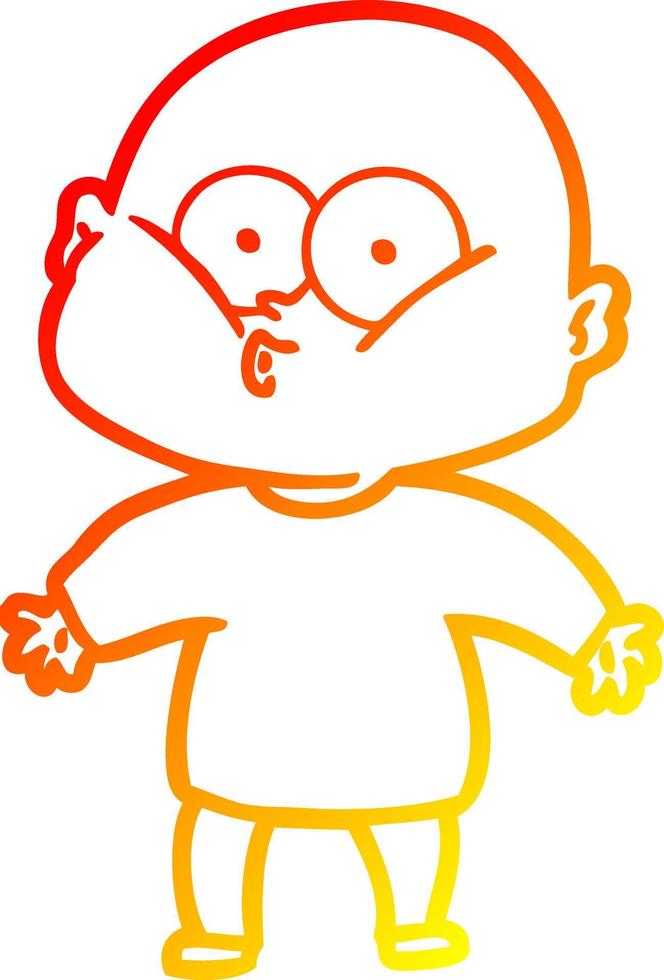 warm gradient line drawing cartoon bald man staring vector