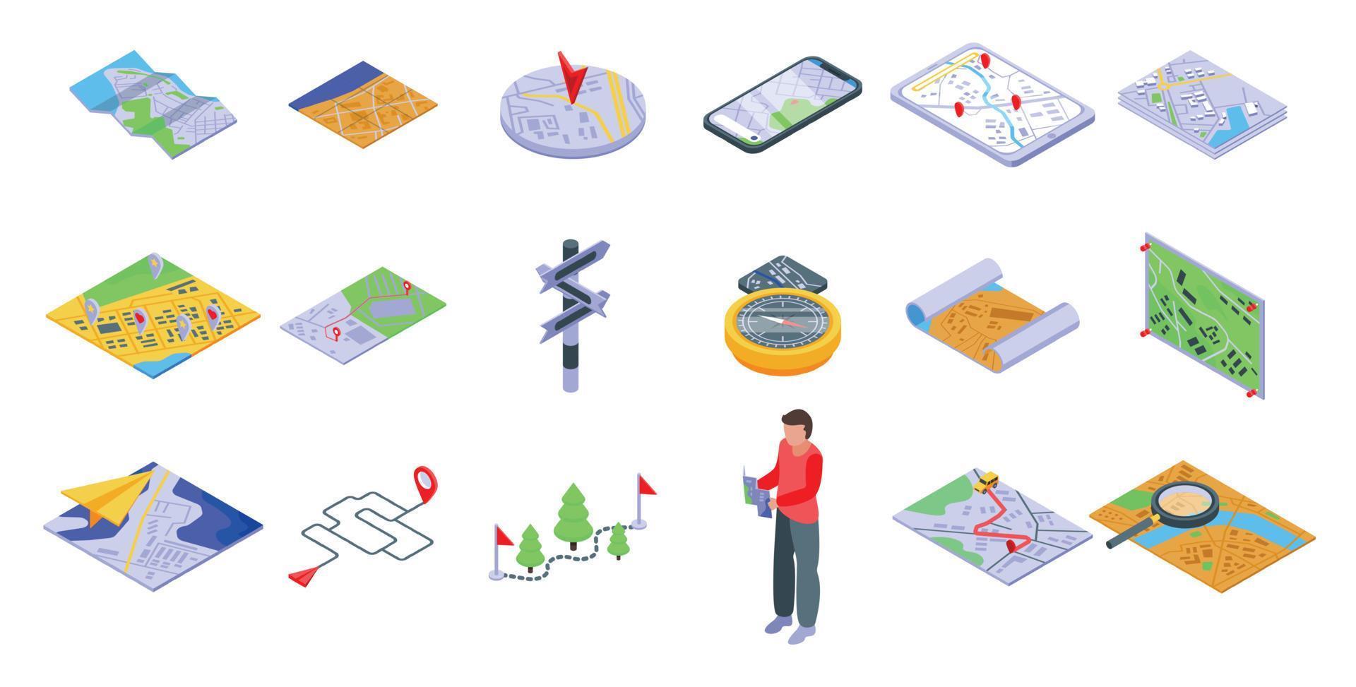 Itinerary icons set, isometric style vector