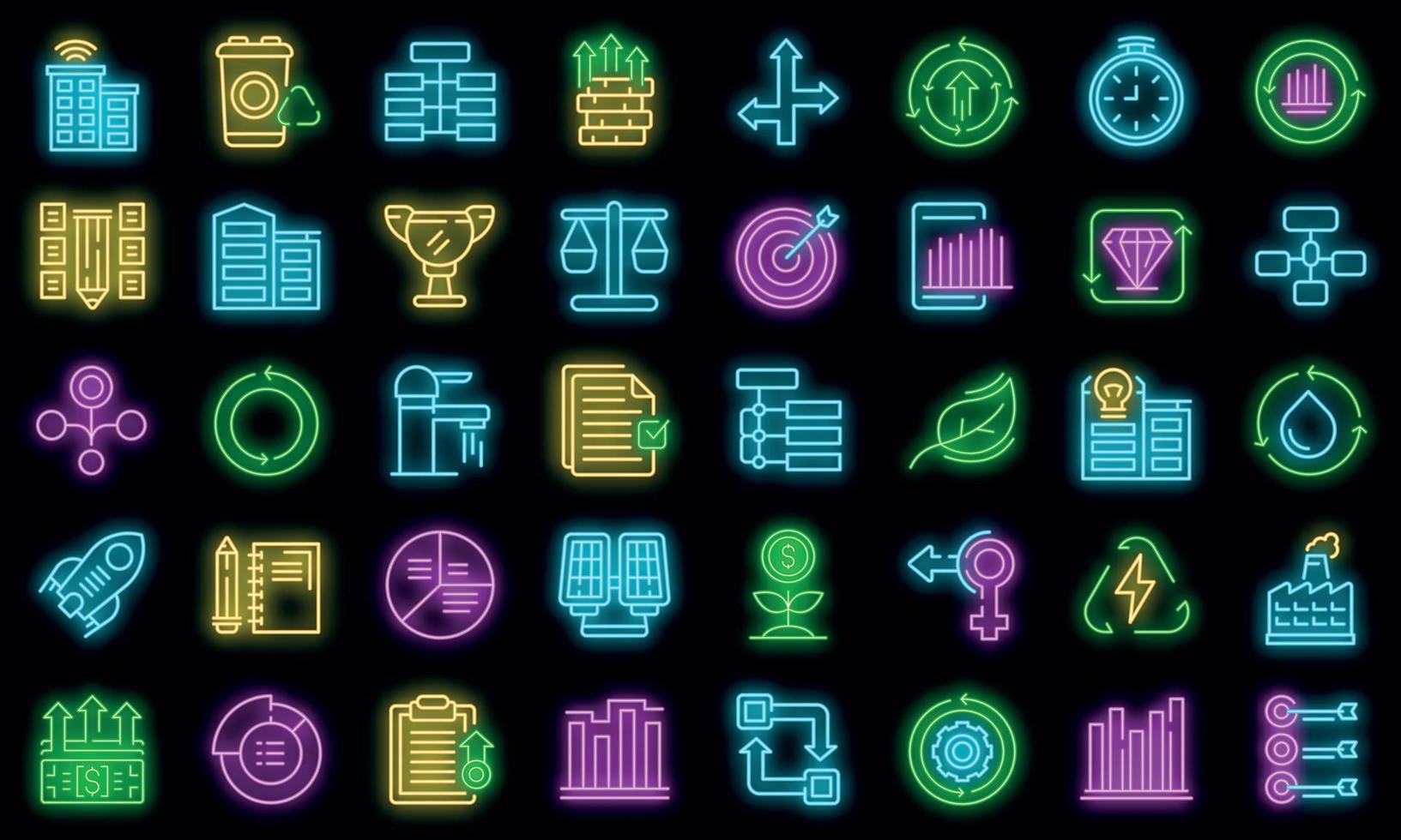 Sustainable development icons set vector neon