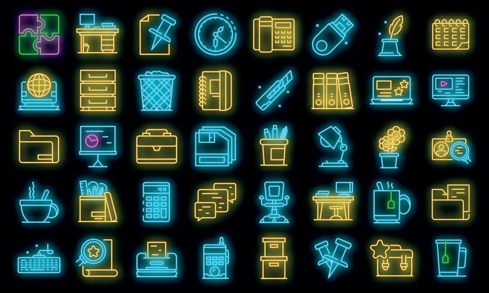 Space organization icons set vector neon