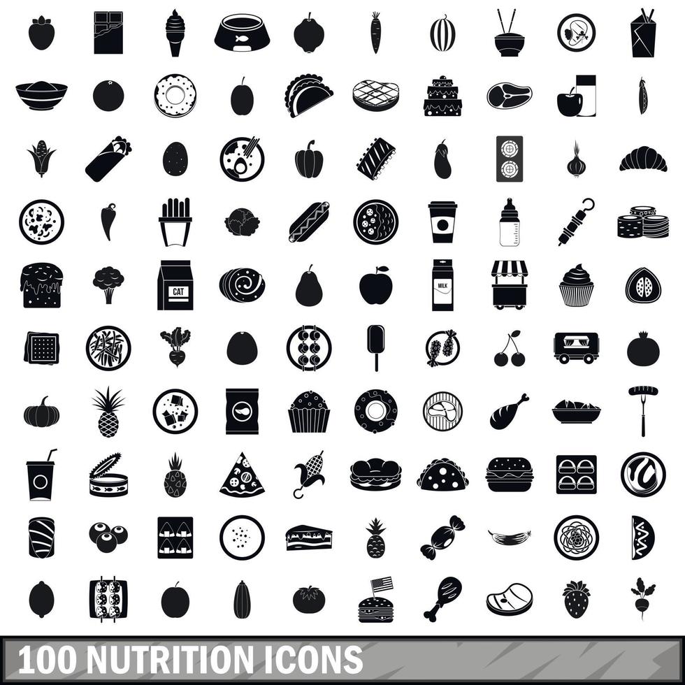 100 nutrition icons set, simple style vector