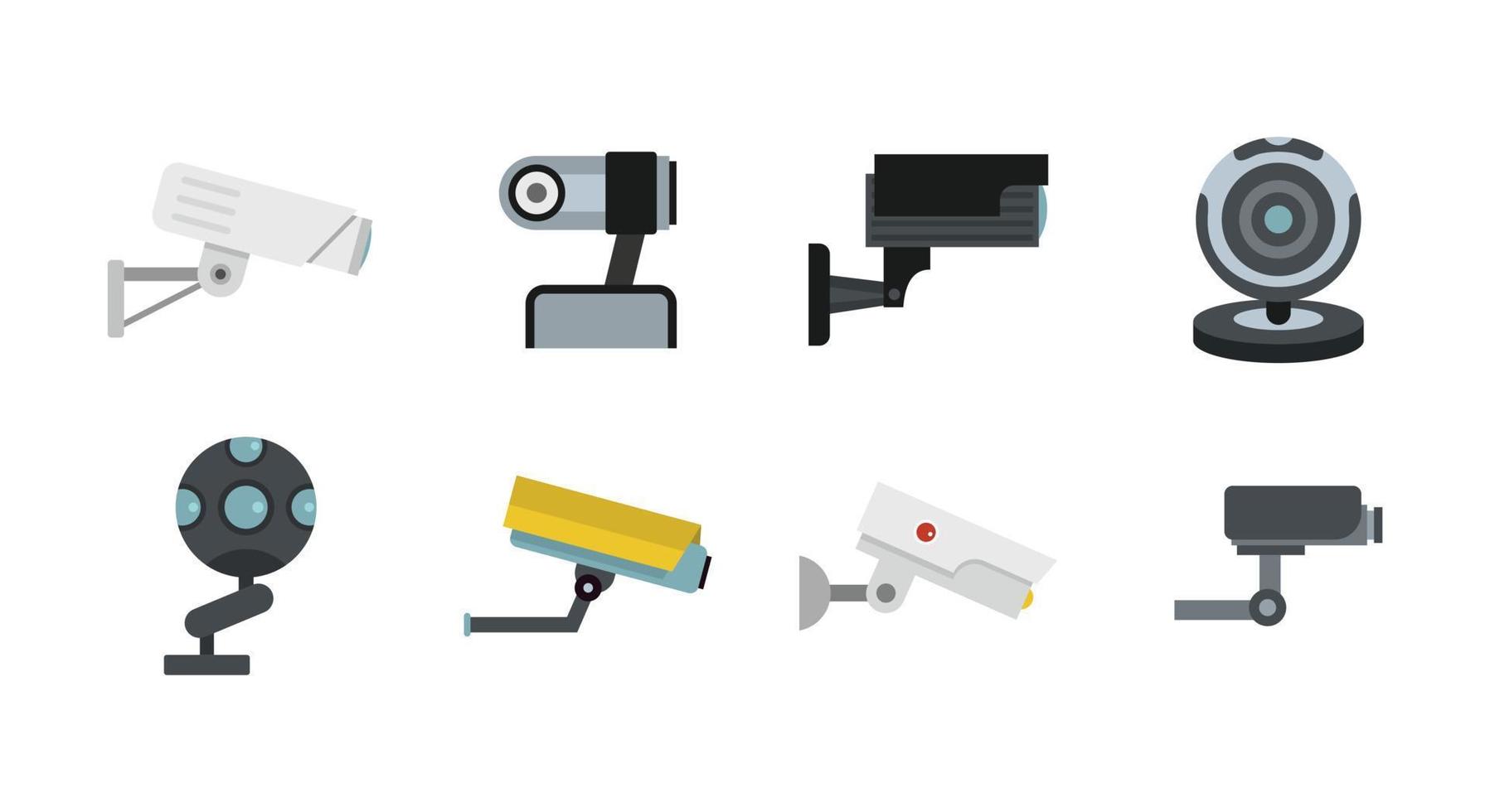 Security camera icon set, flat style vector