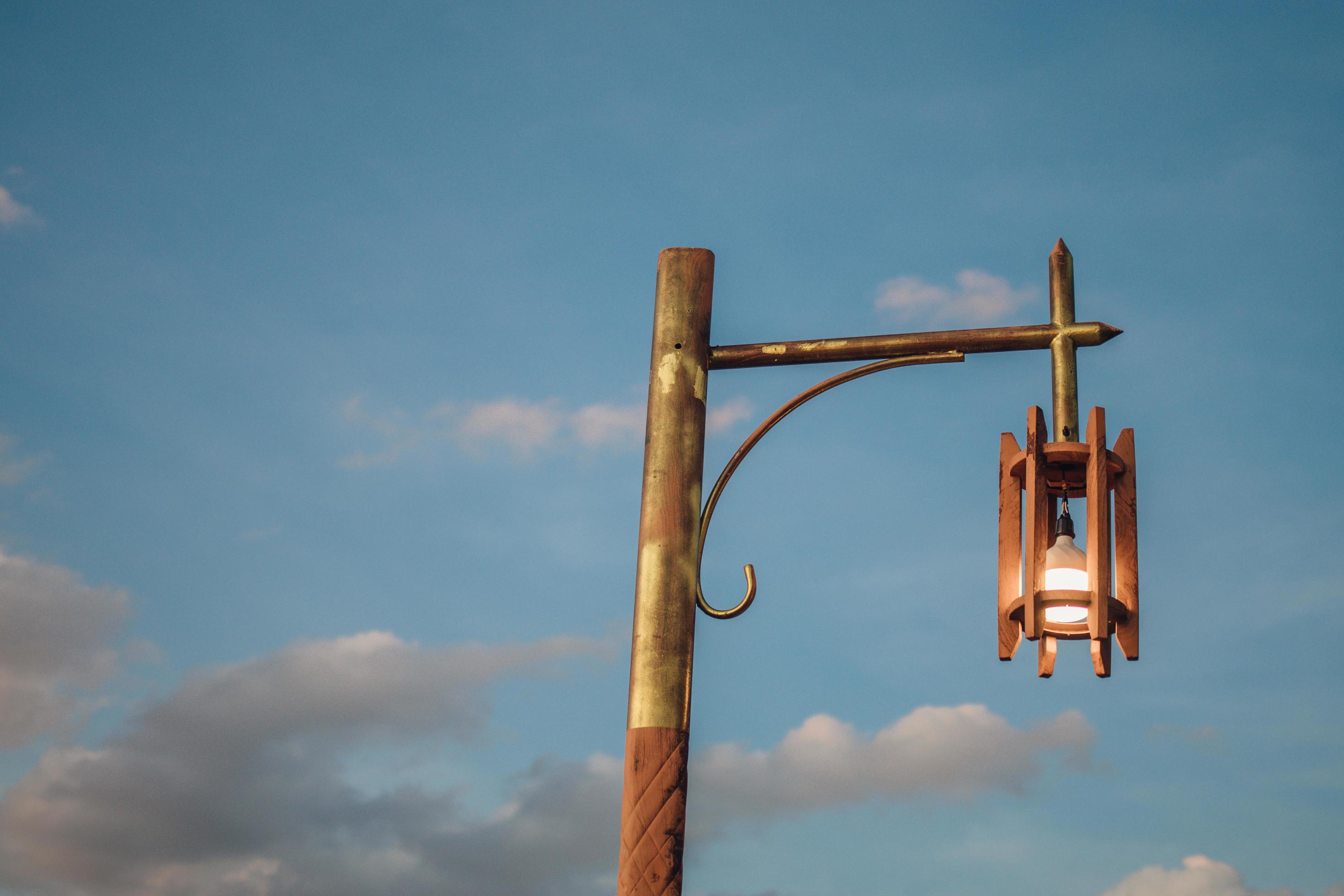 vintage old lamp at dusk, Sunset lamp, blue sky 8491668 Stock Photo at