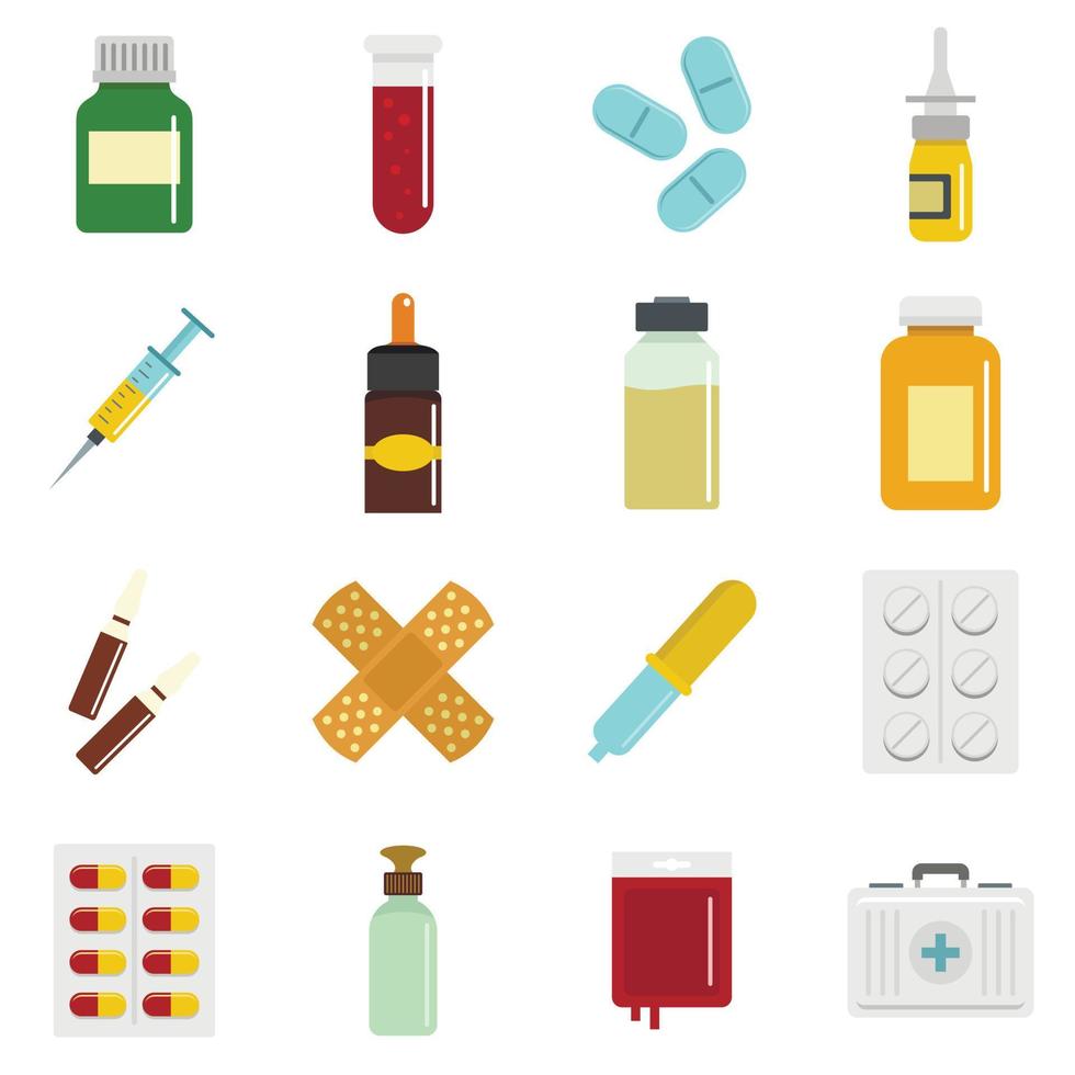 Different drugs icons set in flat style vector