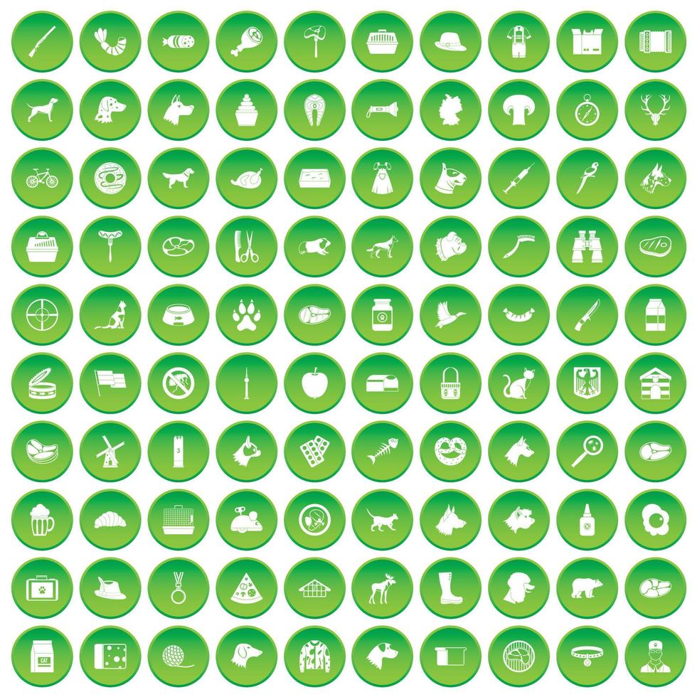 100 dog icons set green circle vector