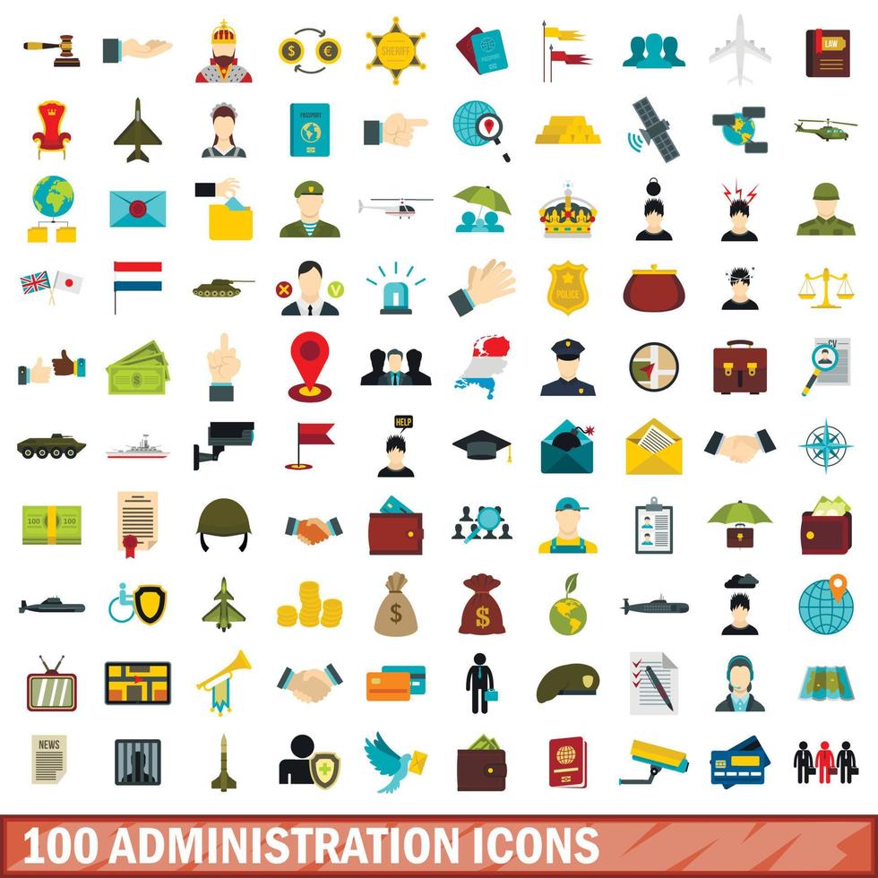 100 conjunto de iconos de administración, tipo plano vector