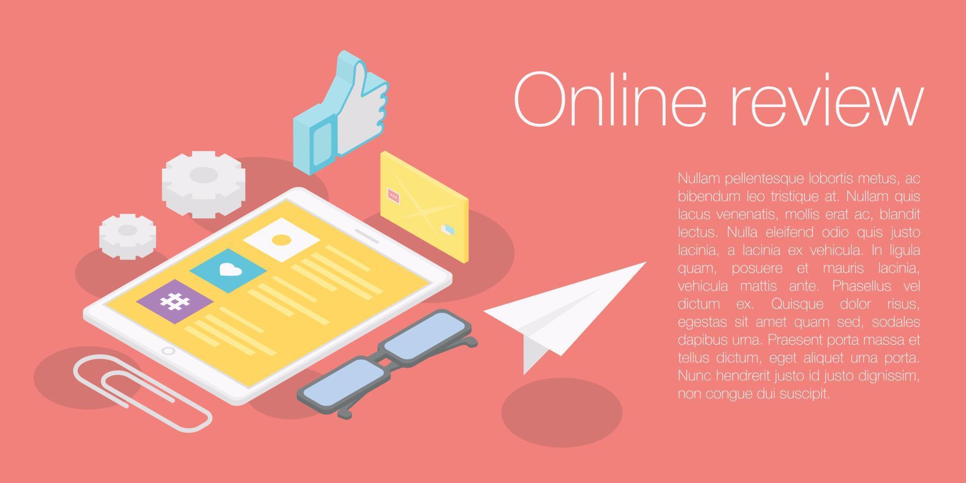 Online review concept banner, isometric style vector