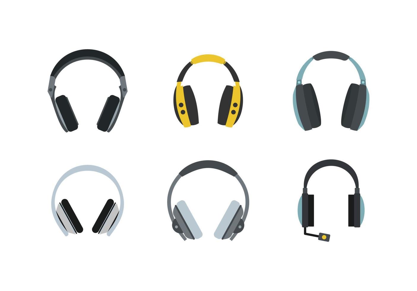 Headphones icon set, flat style vector