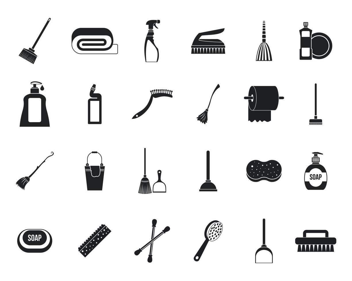 Cleaning tools icon set, simple style vector