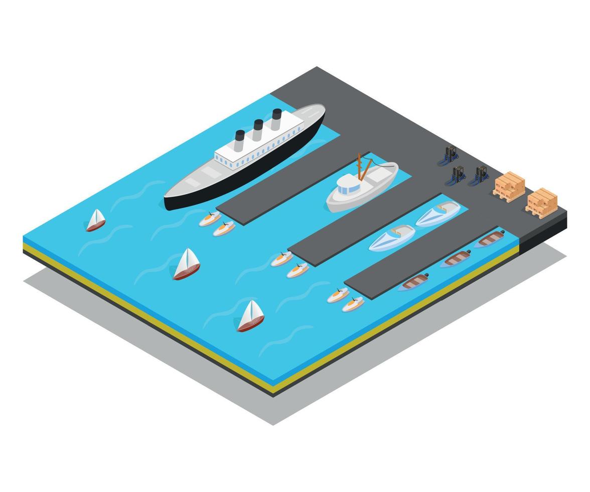 banner de concepto de muelle, estilo isométrico vector