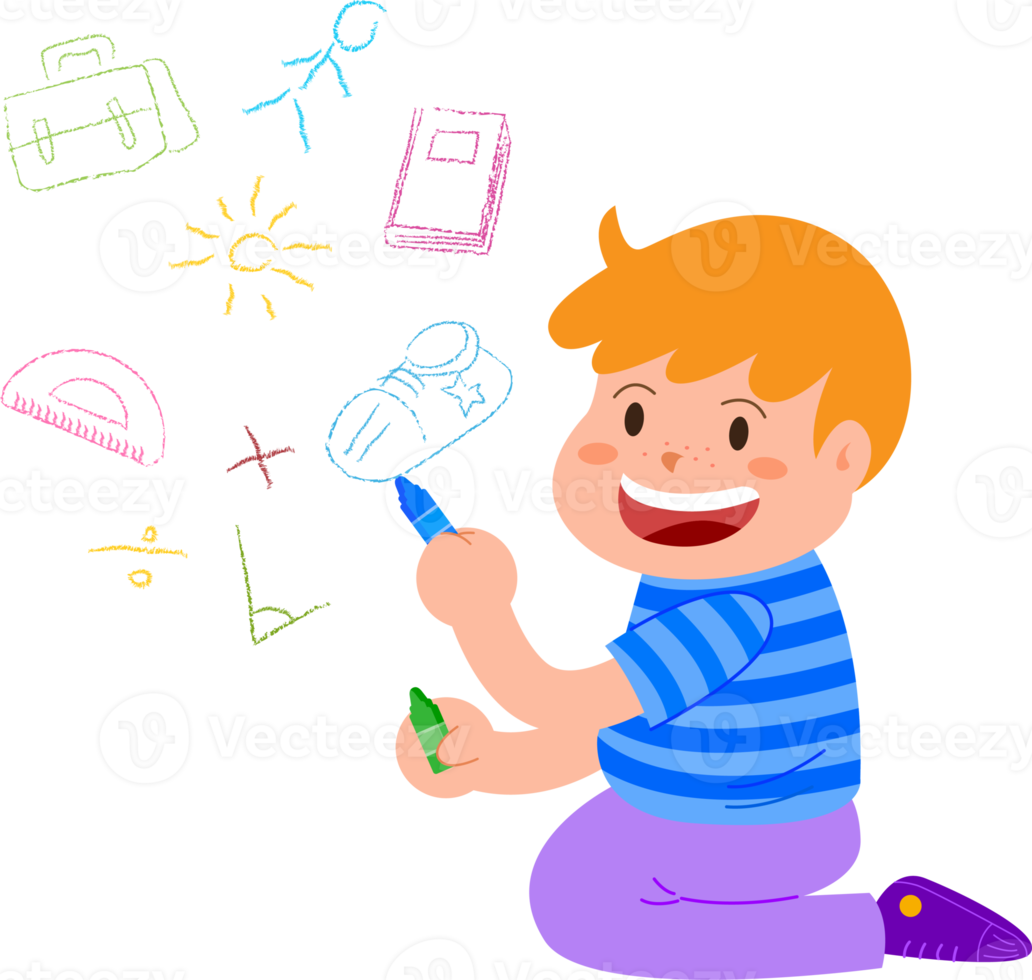 Kids cartoon character , Reading and drawing png