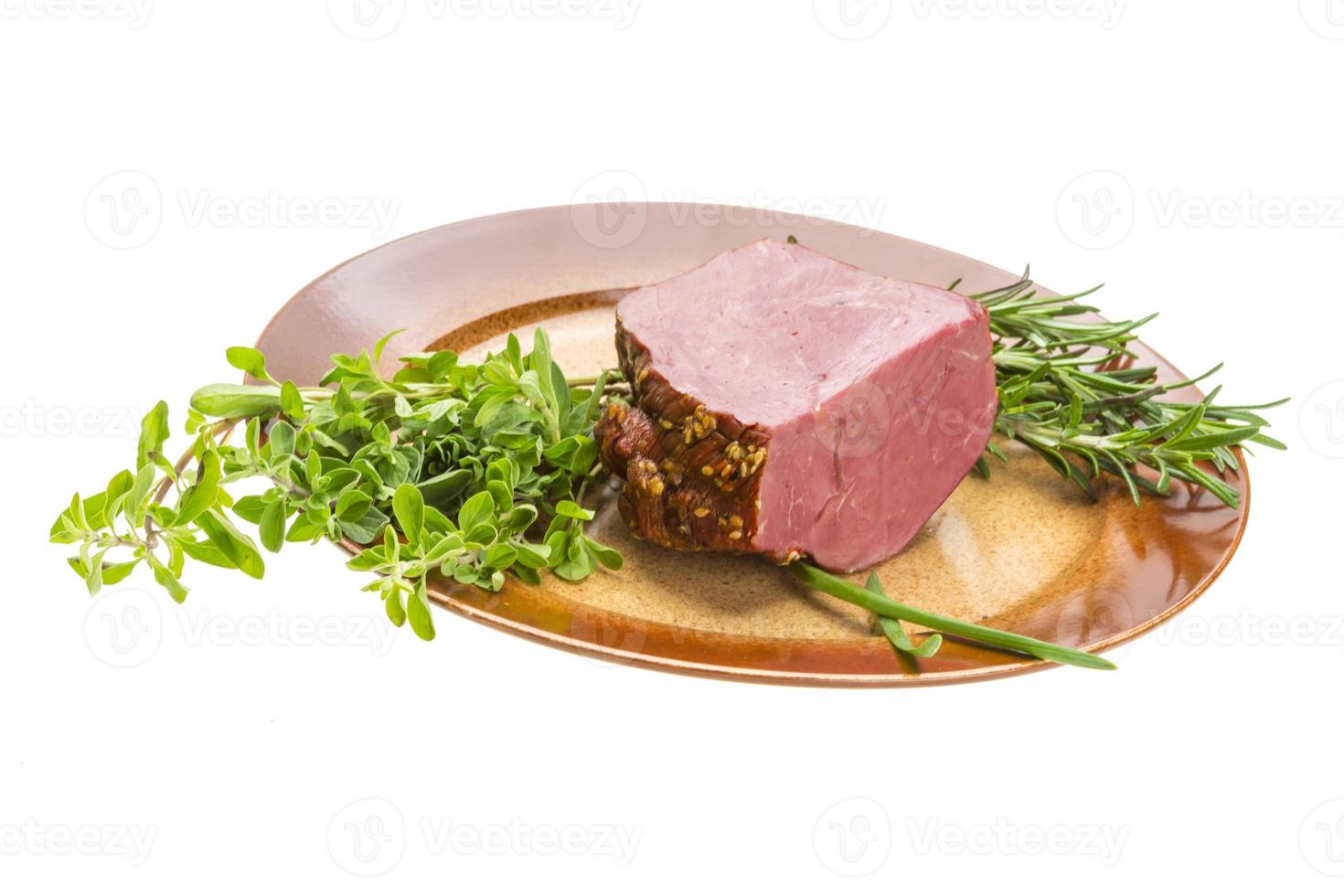 Smoked beef on white photo