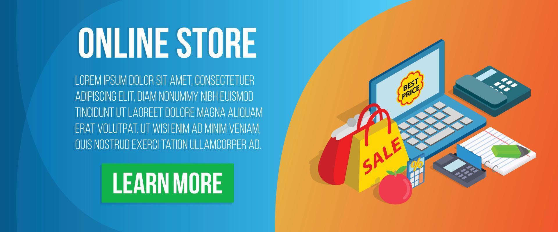 Online store concept banner, isometric style vector