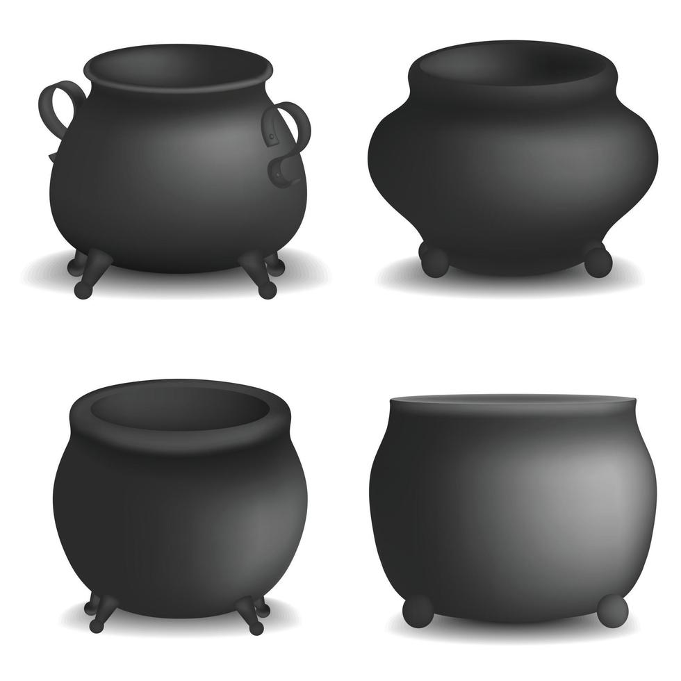 Cauldron pot halloween mockup set, realistic style vector