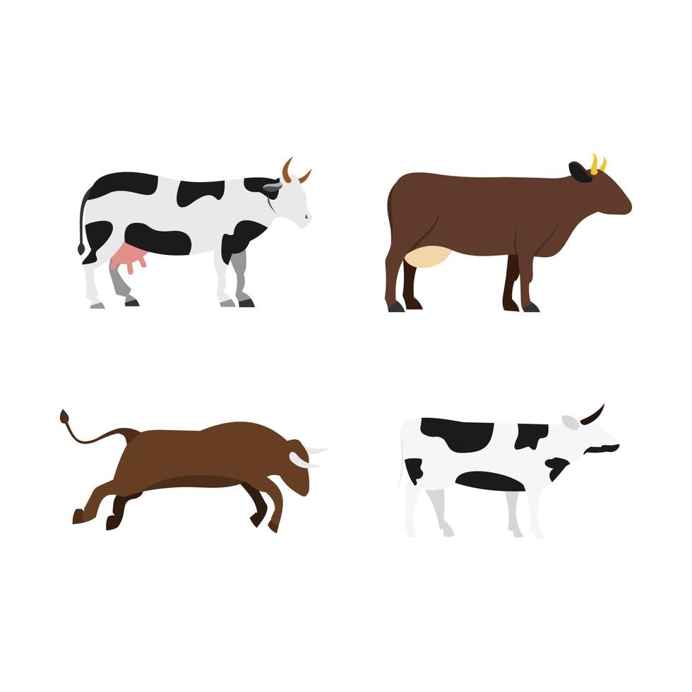 Cow icon set, flat style vector