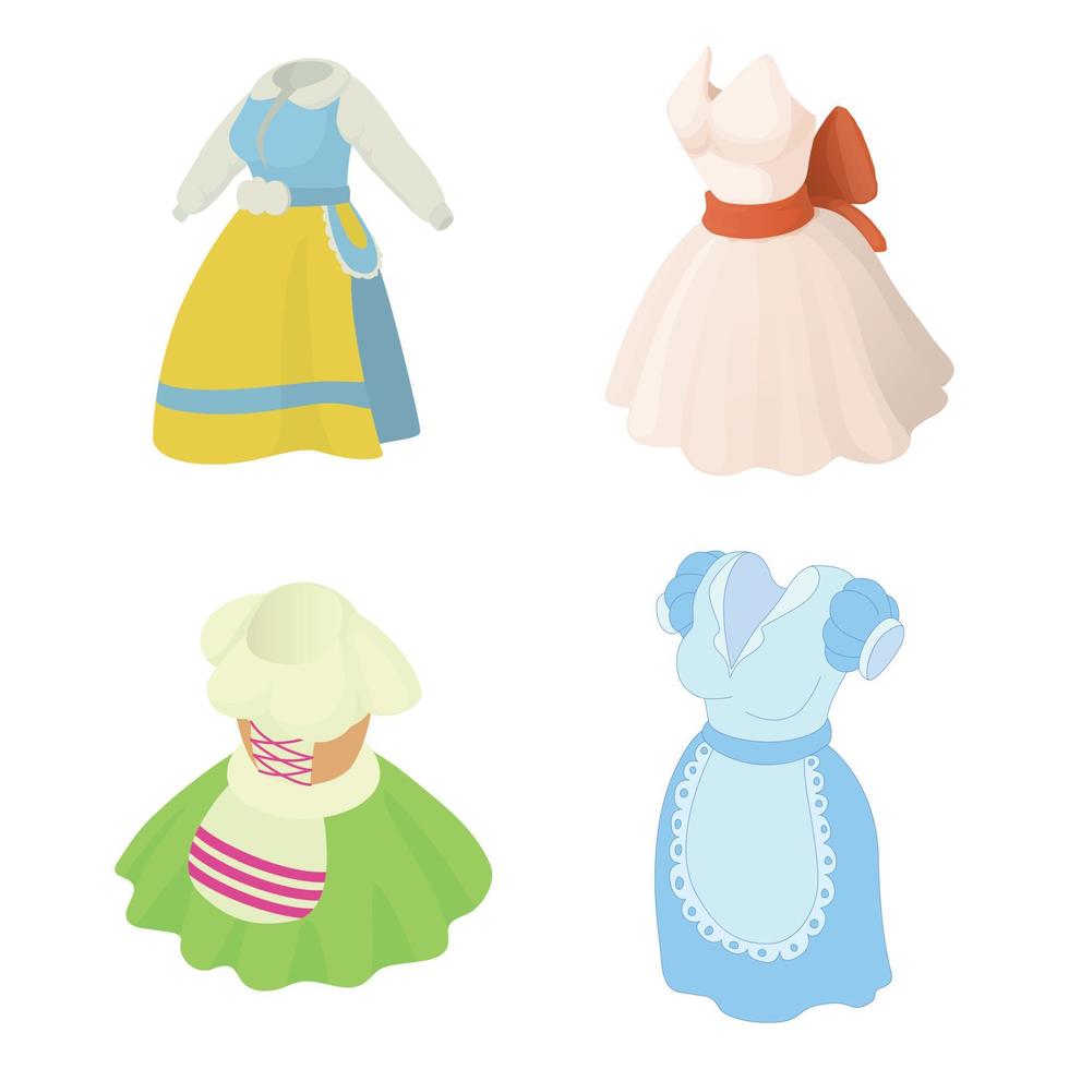 conjunto de iconos de vestido, estilo de dibujos animados vector