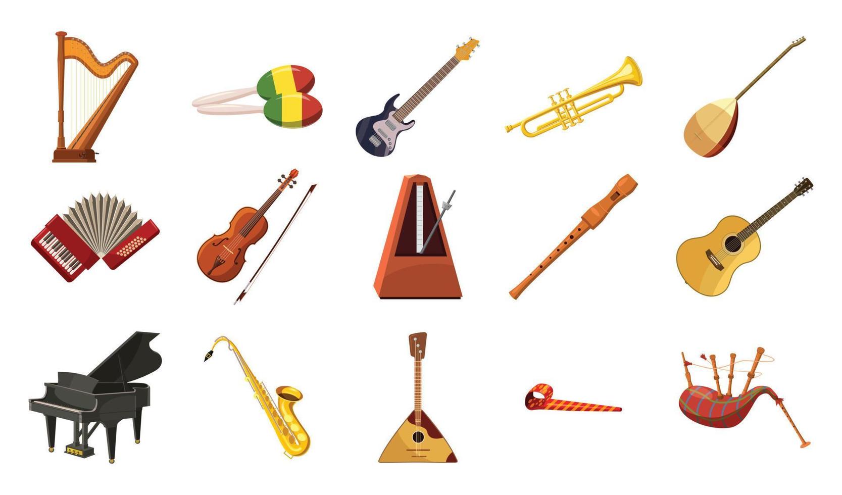 conjunto de iconos de instrumentos musicales, estilo de dibujos animados vector