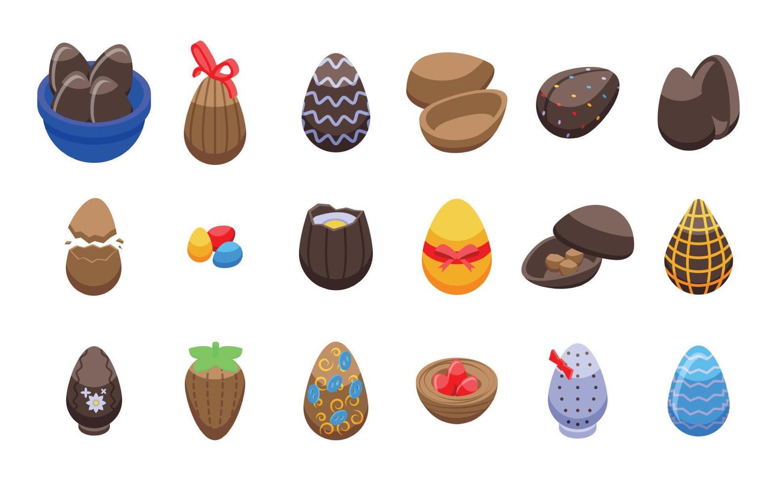 iconos de huevos de chocolate establecer vector isométrico. dulces de pascua