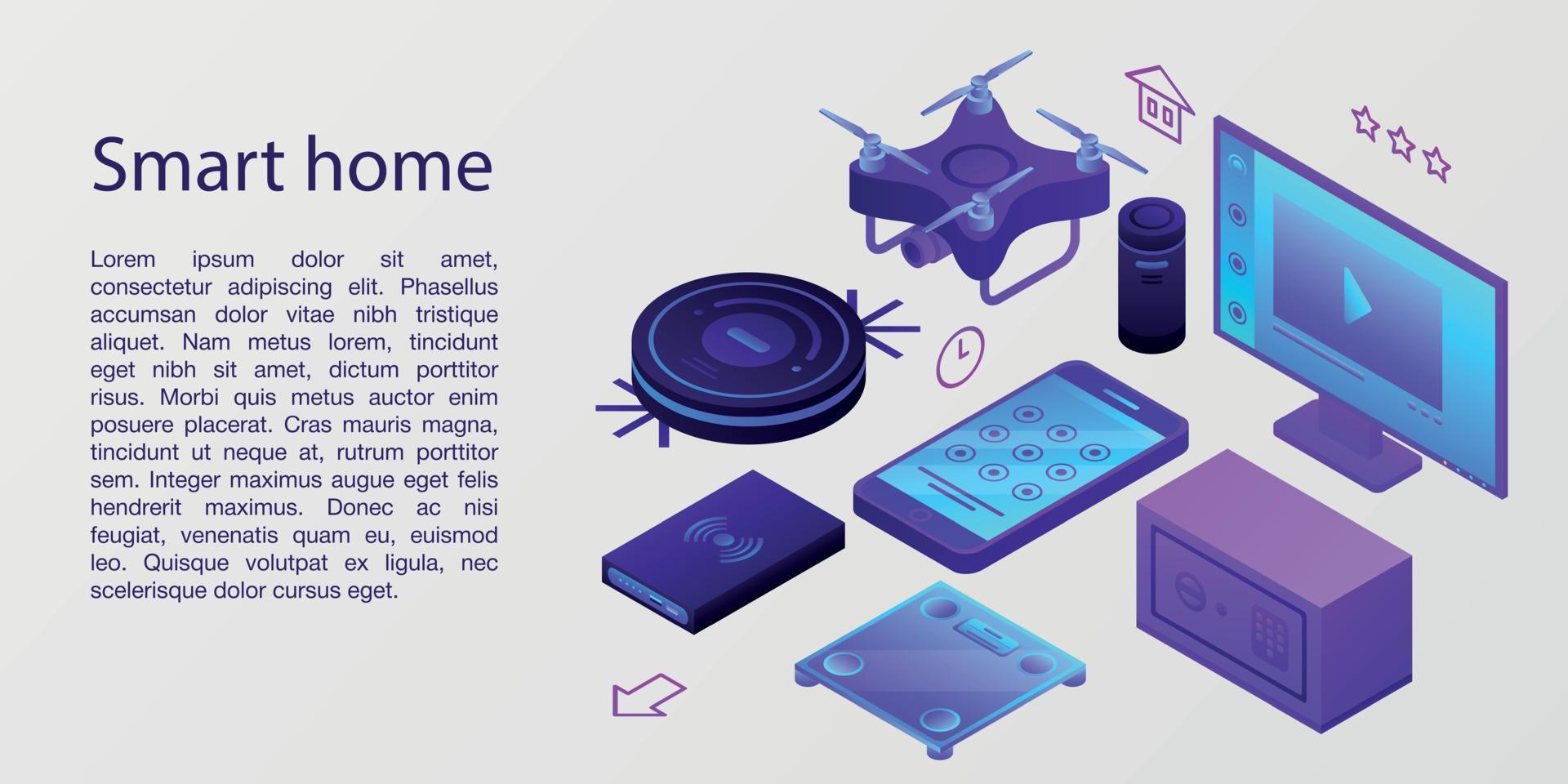 Smart home concept banner, isometric style vector