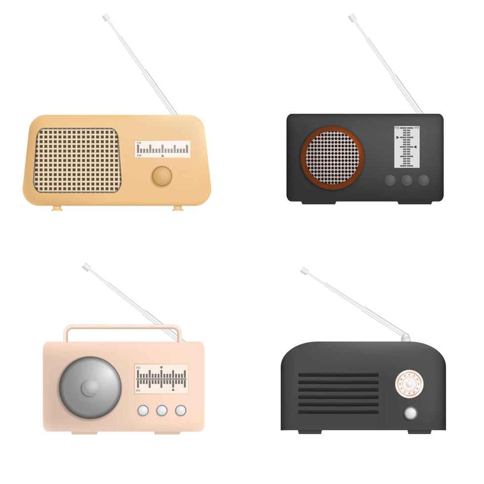 Radio music old device mockup set, realistic style vector