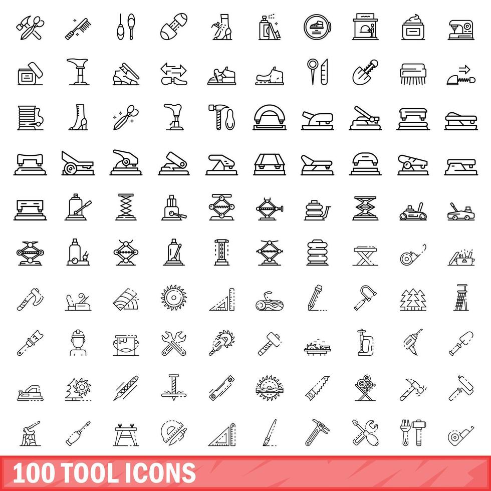 100 tool icons set, outline style vector