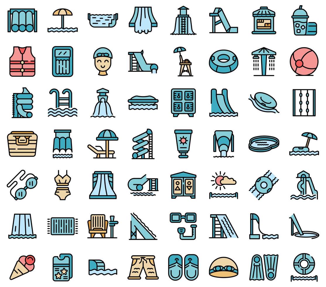 Water park icons set vector flat