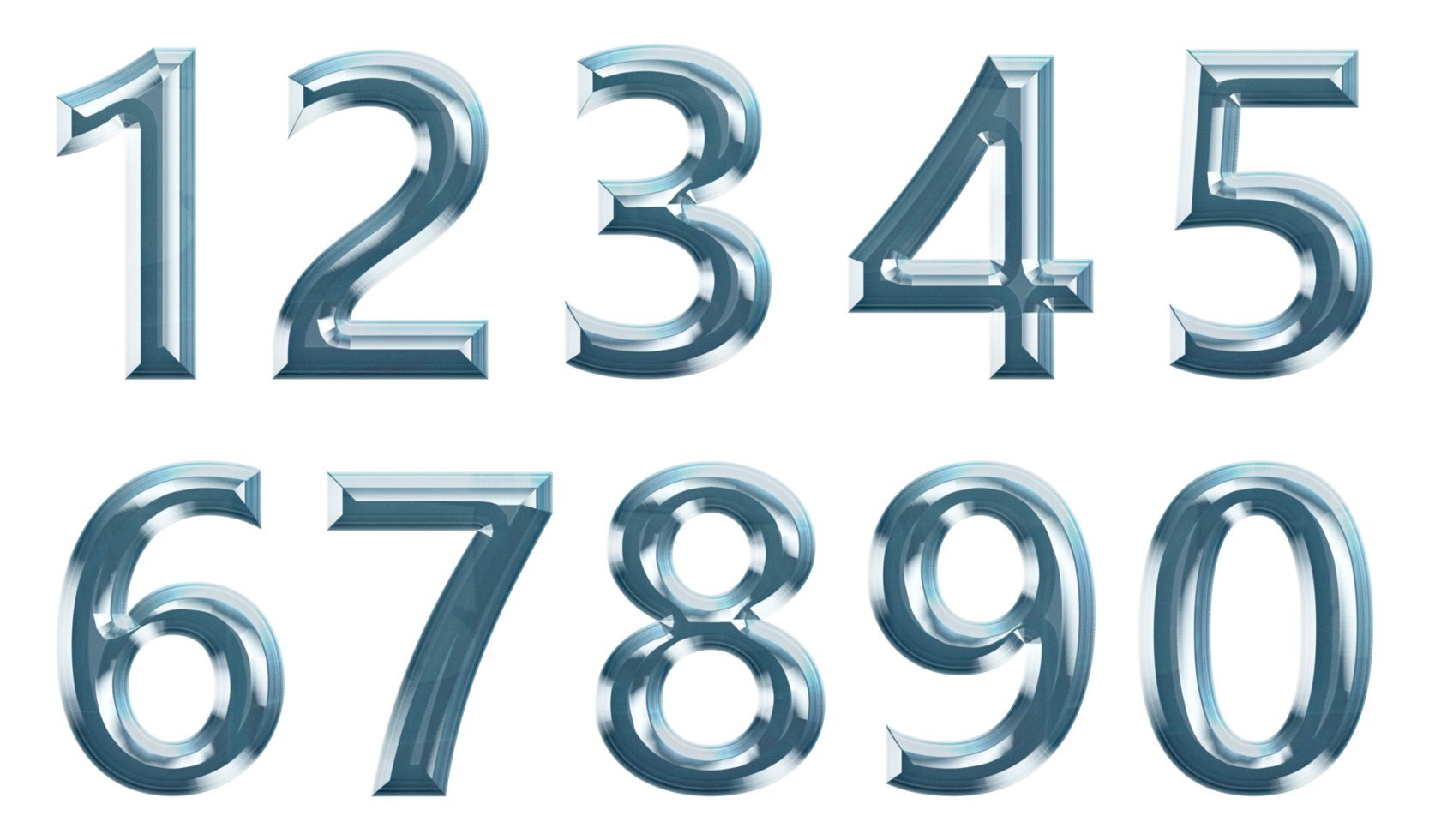 Collection of 3D Glass Numbers png