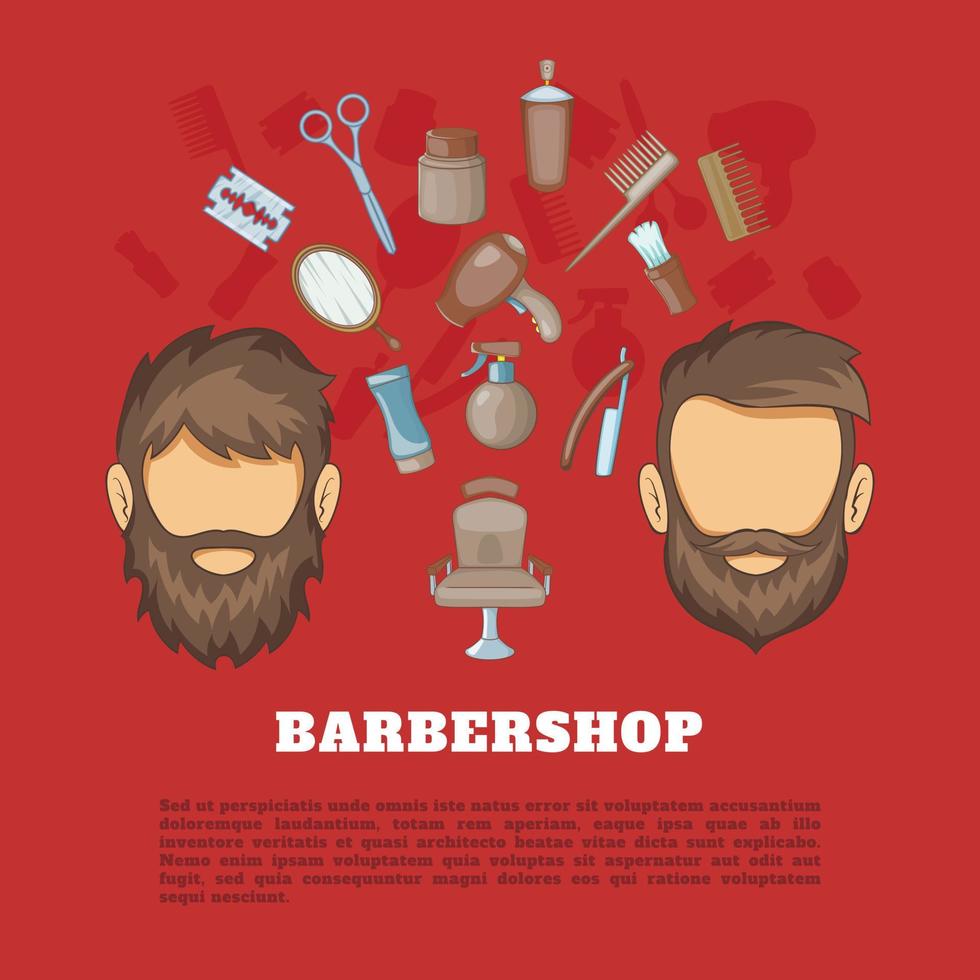 concepto de herramientas de barbería, estilo de dibujos animados vector