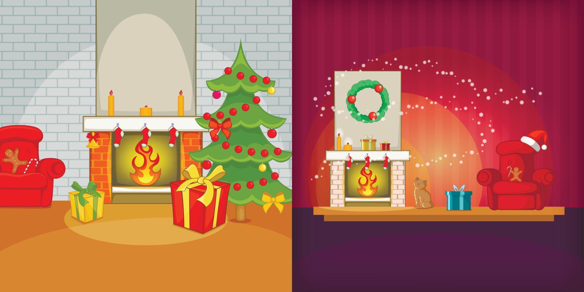 conjunto de banners de la sala de navidad, estilo de dibujos animados vector