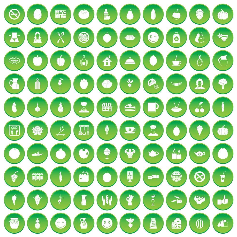 100 iconos de verduras establecer círculo verde vector