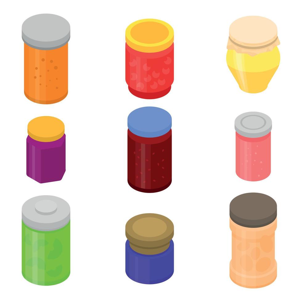 Jam jar icons set, isometric style vector