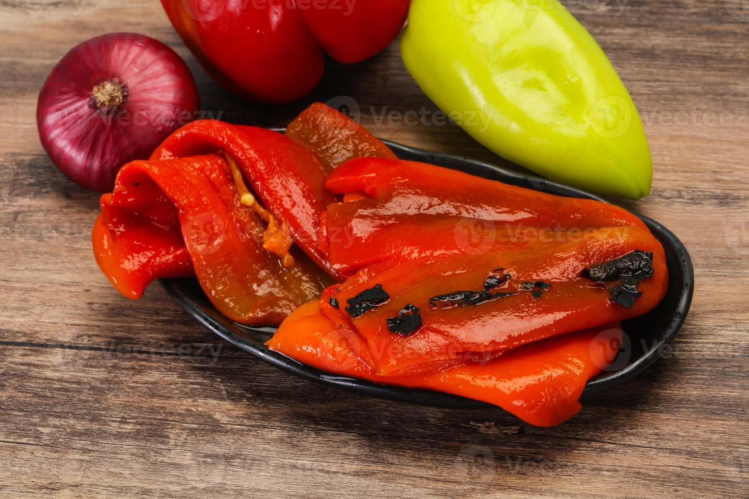 Marinated baked red bell pepper photo