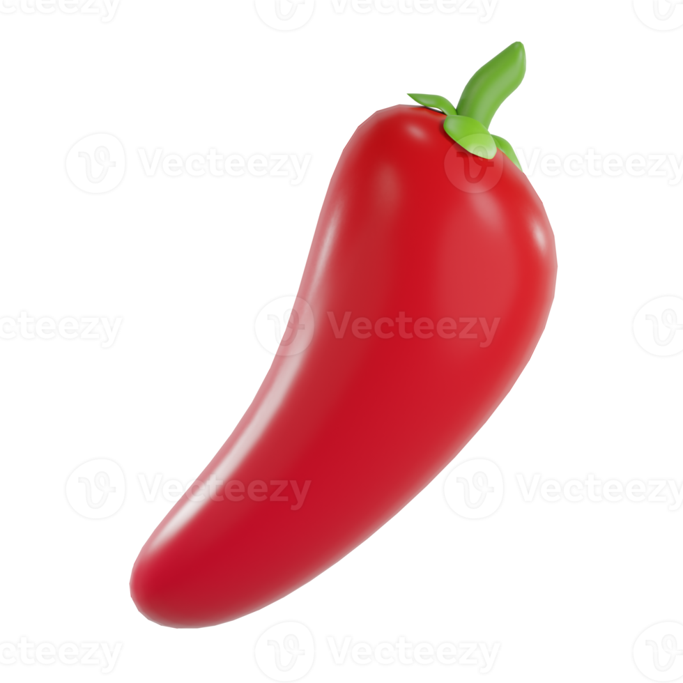 3d render red chili object with transparent background png