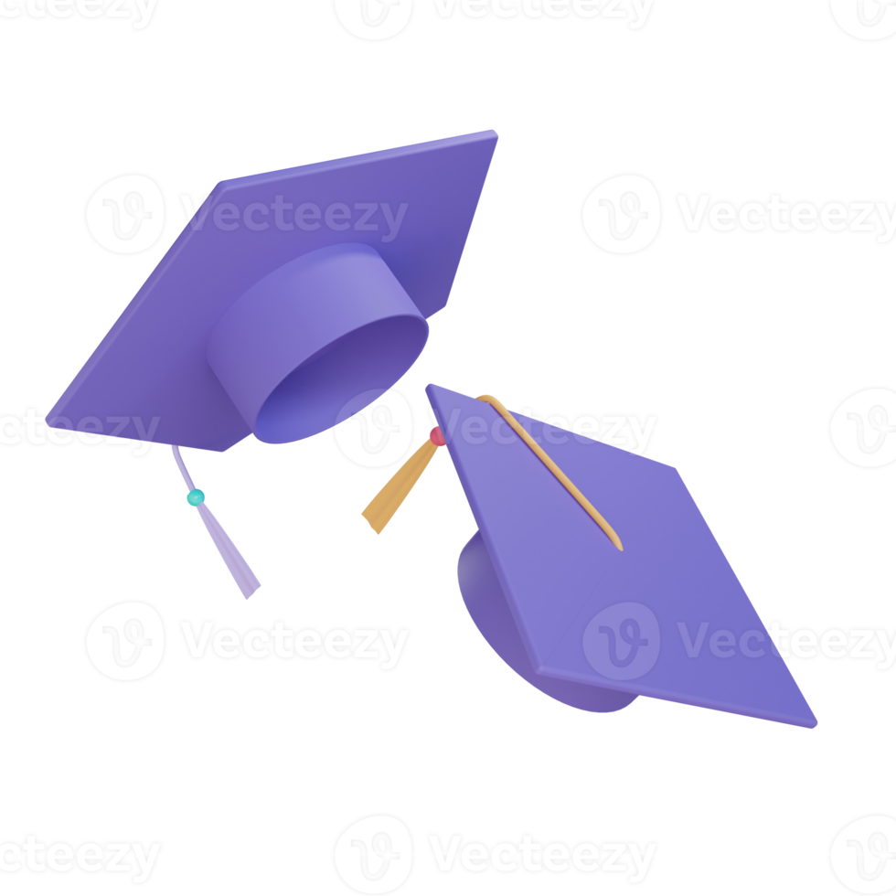 3d graduation gown hat object with transparent background png